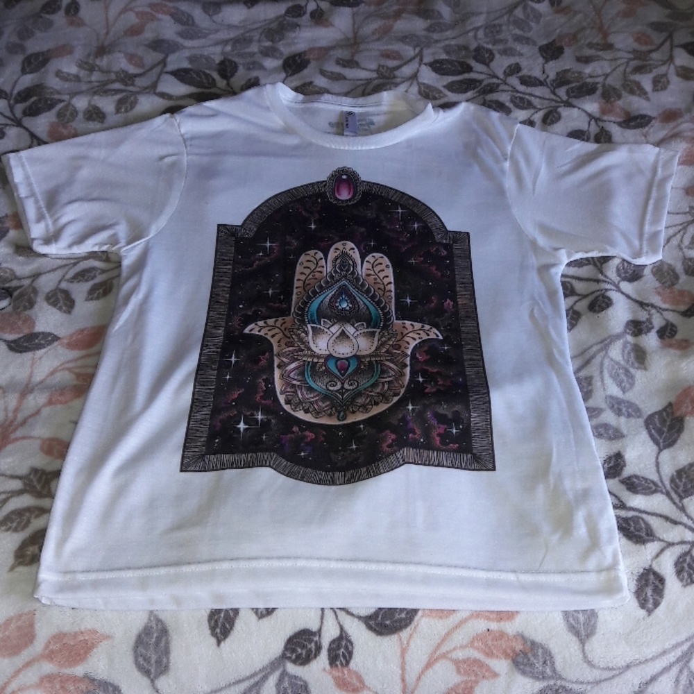 NEW White Psychedelic Palm Third Eye T-Shirt